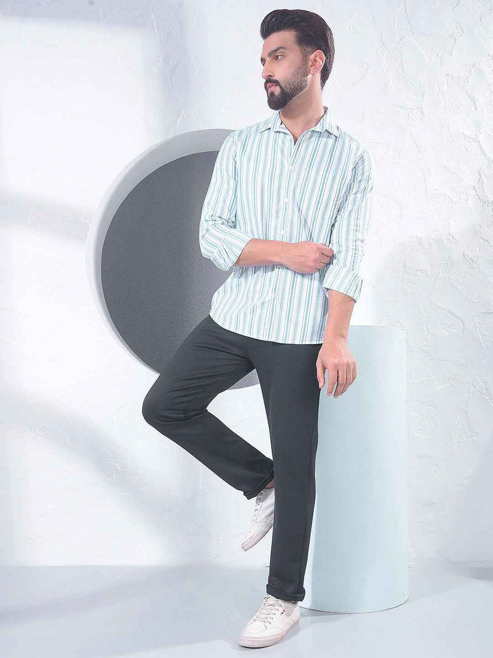 Green Vertical Stripes 100% Cotton Shirt