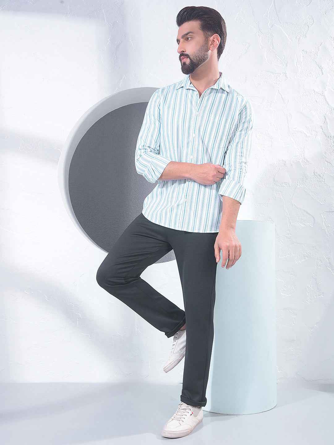 Green Vertical Stripes 100% Cotton Shirt