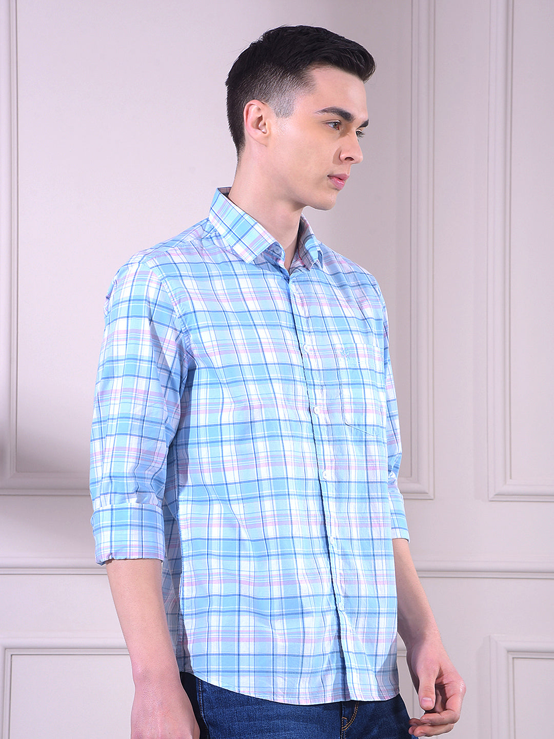 Blue Checked 100% Cotton Shirt