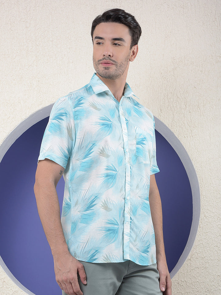 Blue Floral Print Linen Shirt