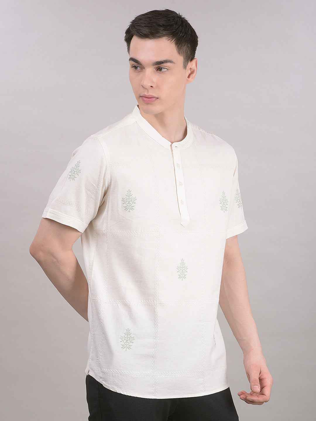 Cream Floral Print 100% Cotton Kurta