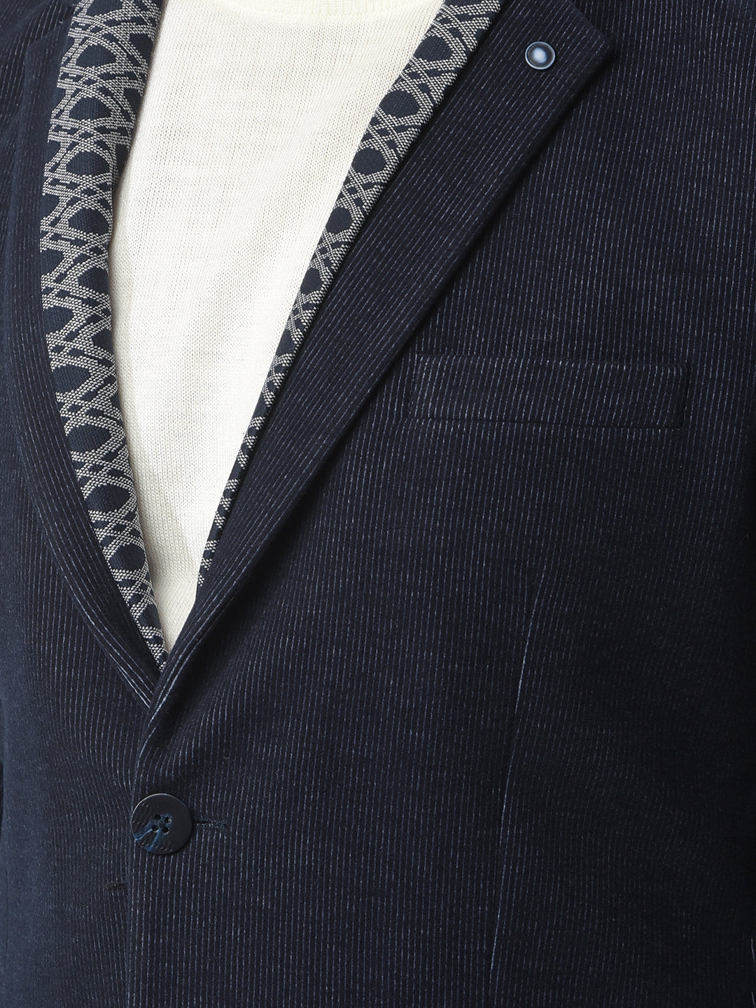 Navy Blue Notched Lapel Single-Breasted Blazer