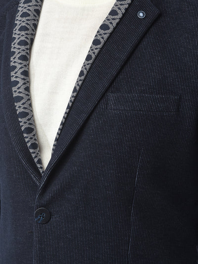 Navy Blue Notched Lapel Single-Breasted Blazer