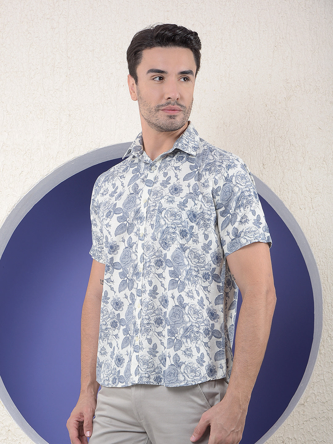 Printed Linen Grey Shirt