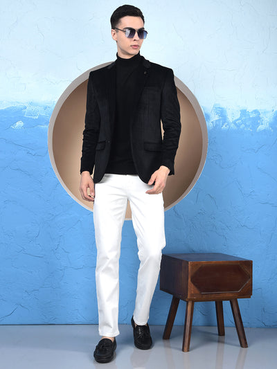 Black Checked Notched Lapel Single-Breasted Blazer