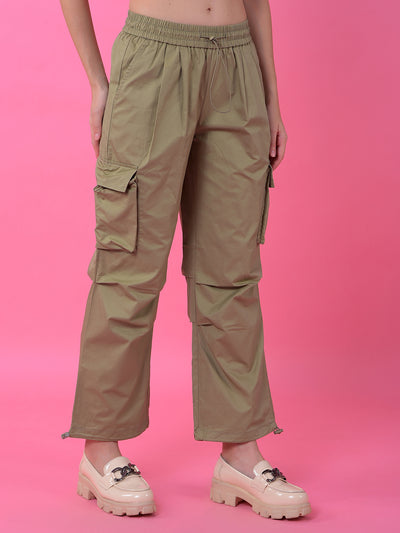 Beige Loose Fit 100% Cotton Cargo Trousers