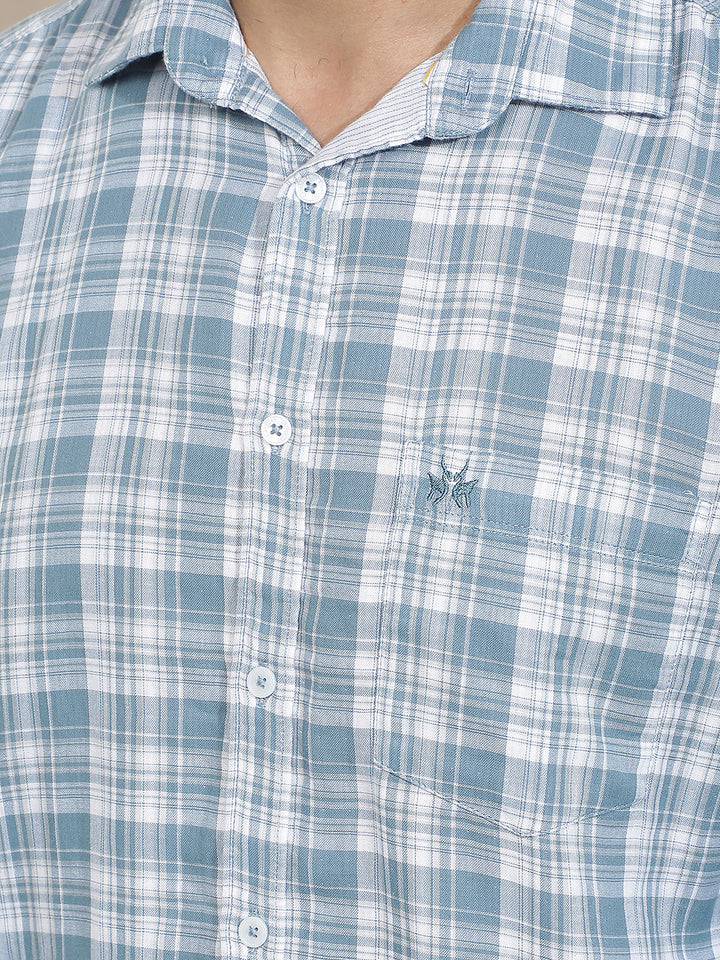 Sky Blue 100% Cotton Checked Shirt