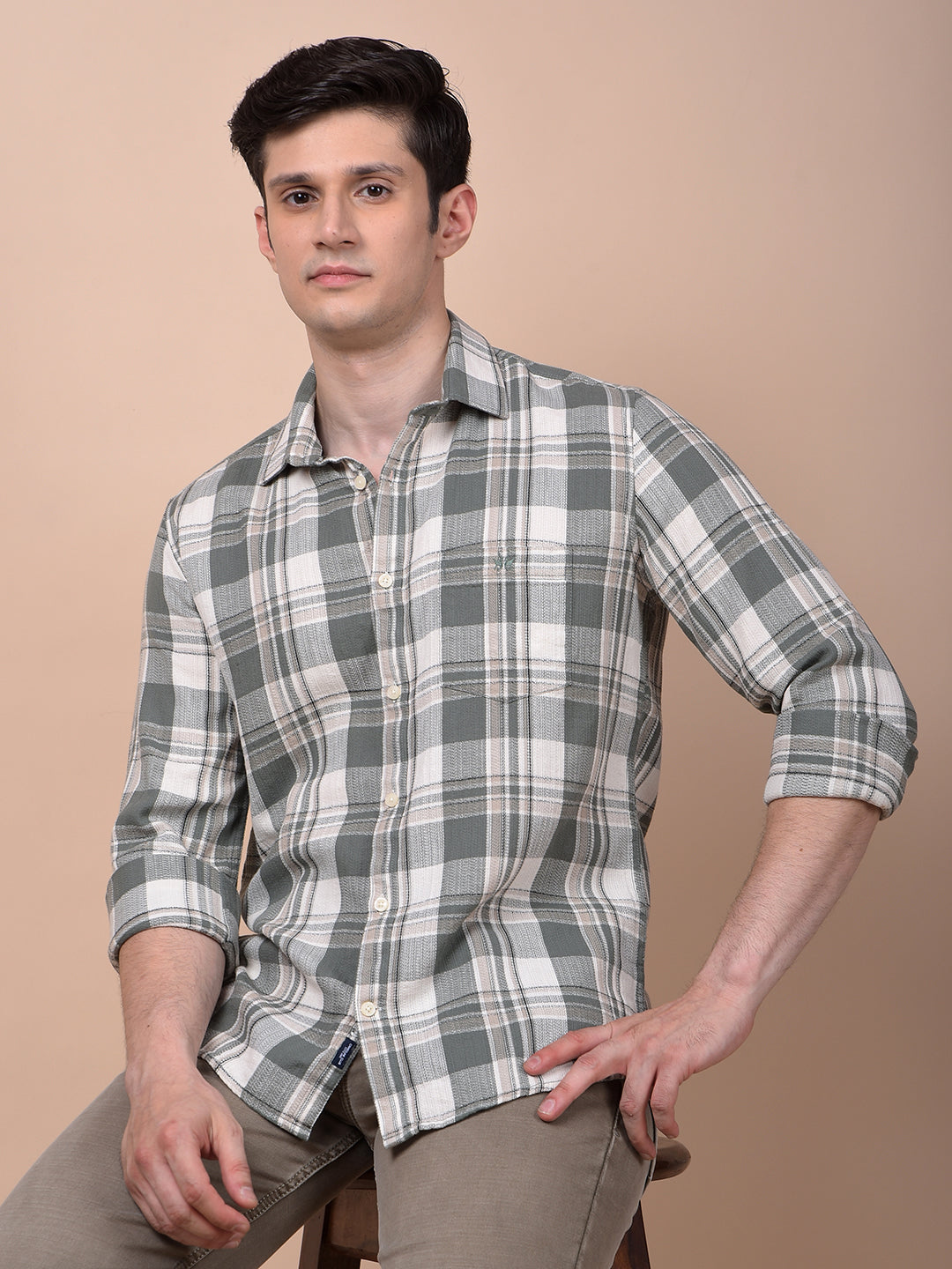 Green Checked 100% Cotton Shirt