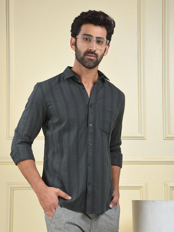 Green Vertical Stripes 100% Cotton Shirt