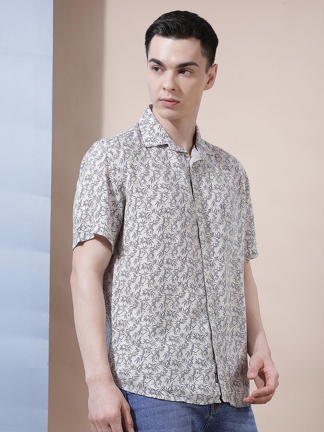 Purple Floral Print Linen Shirt