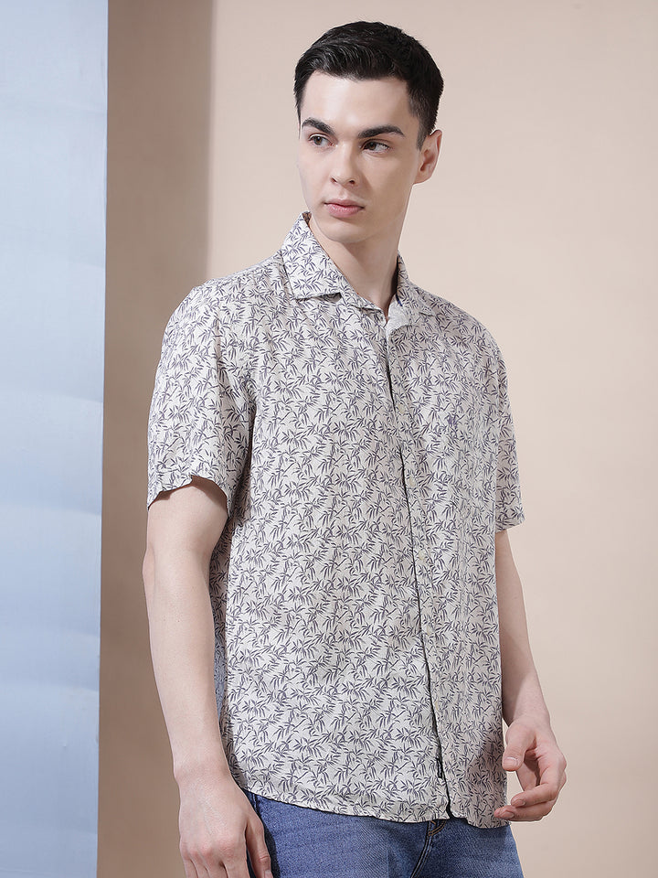 Purple Floral Print Linen Shirt