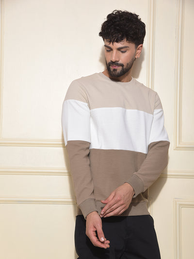 Beige Color-Block Pure Cotton Sweatshirt