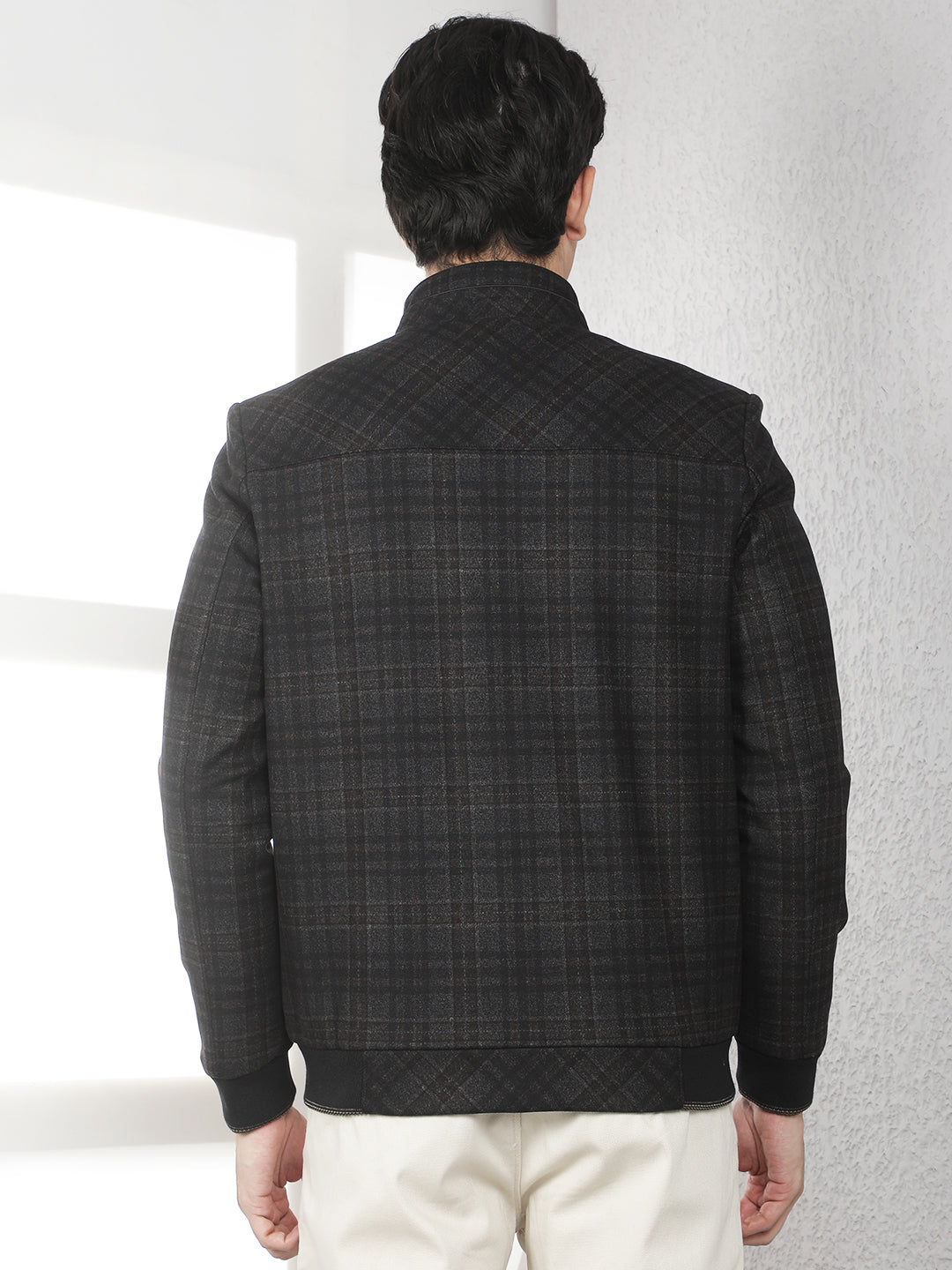 Brown Checked Bomber Jacket