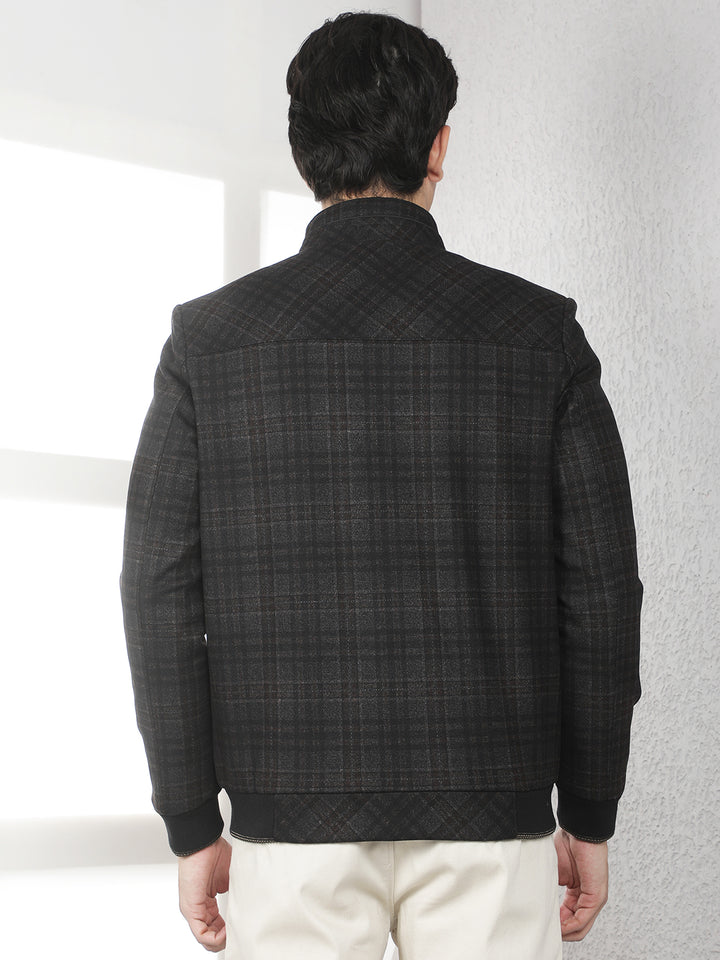Brown Checked Bomber Jacket