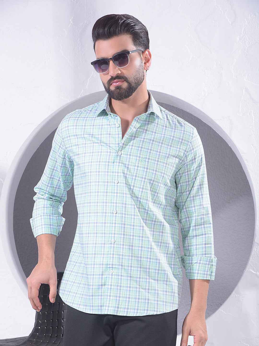 Green Checked 100% Cotton Shirt