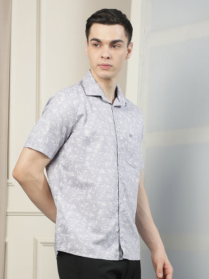 Purple Floral Print 100% Cotton Shirt