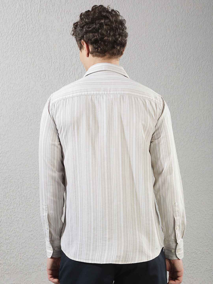 Beige Vertical Stripes Shirt