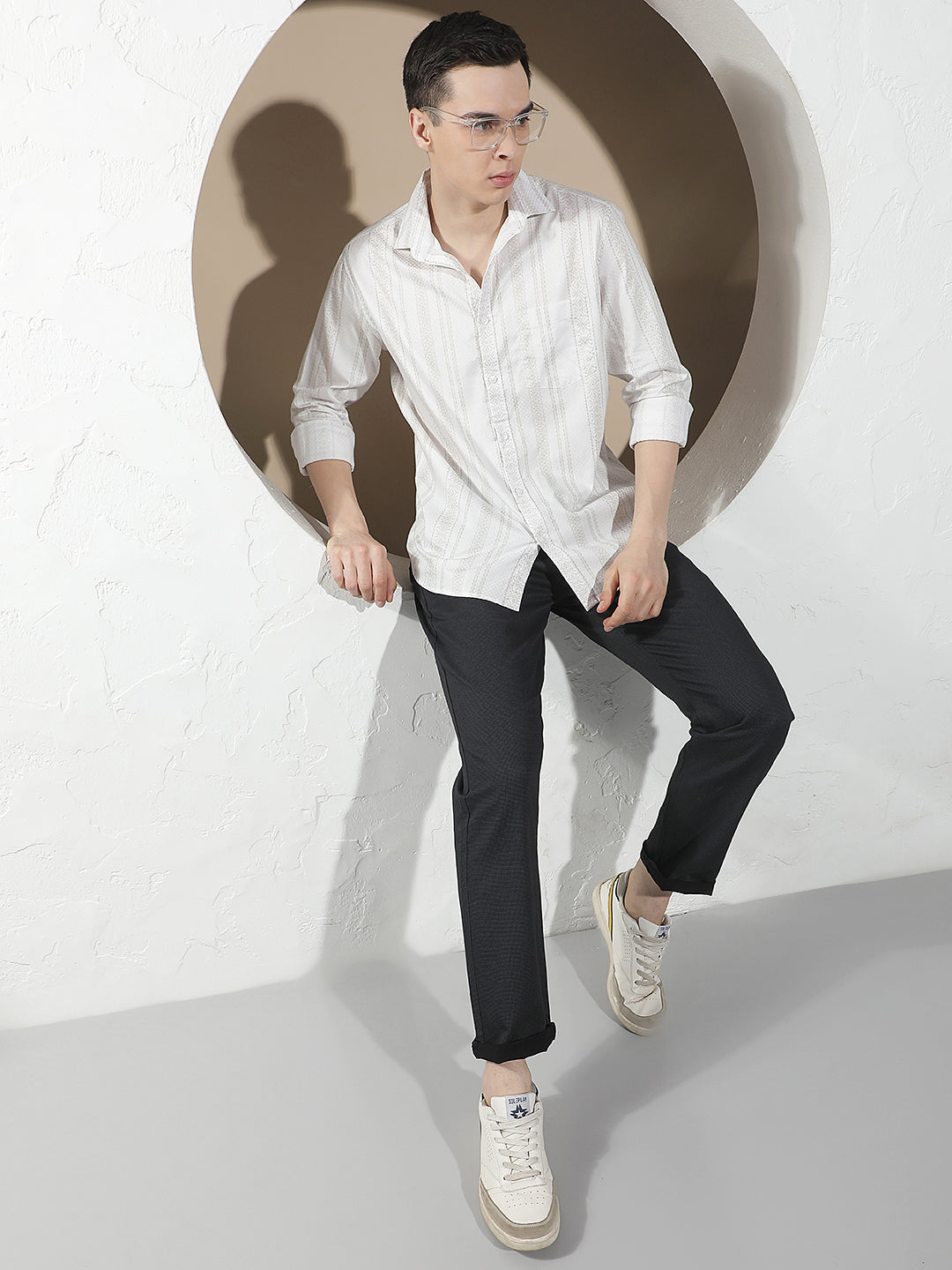 Black Printed Straight Trousers