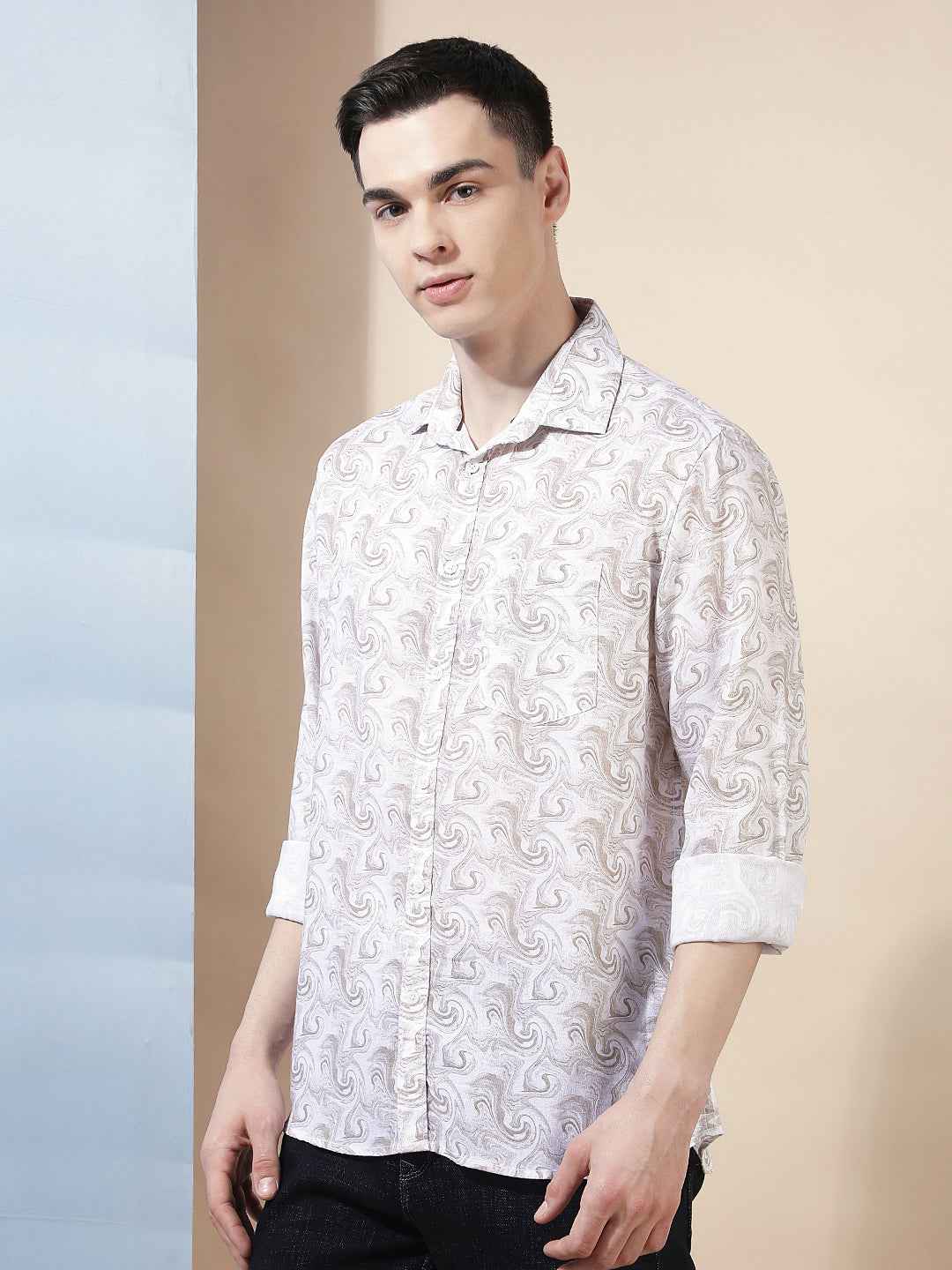 Linen Brown Abstract Print Shirt