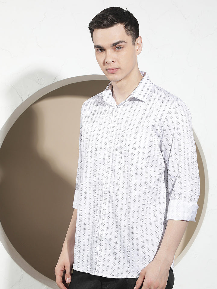 White Printed 100% Cotton Shirt