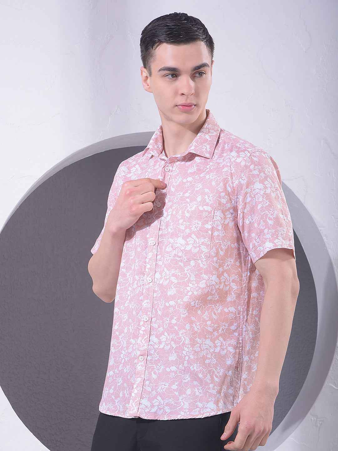 Peach Floral Print 100% Cotton Shirt