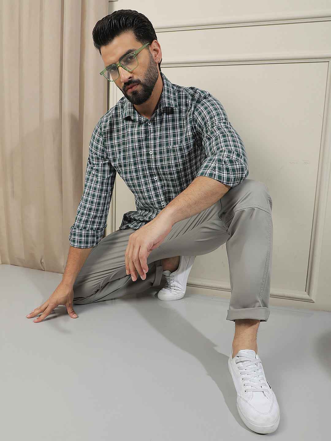 Green 100% Cotton Checked Shirt
