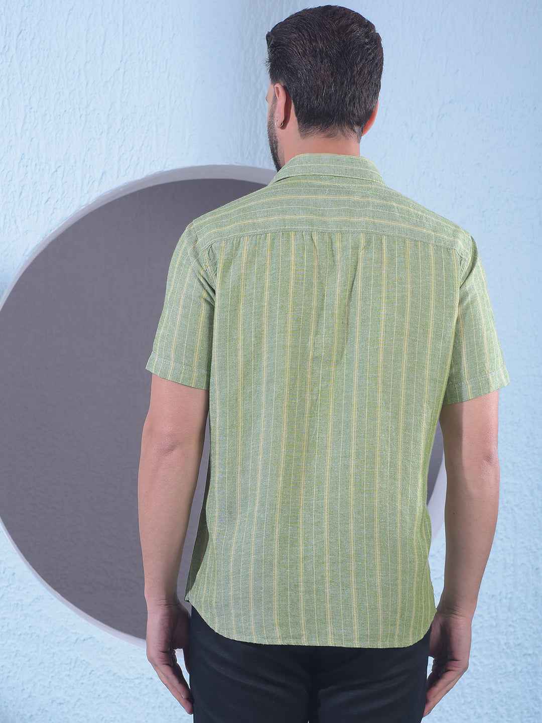 Green Vertical Striped Linen Shirt