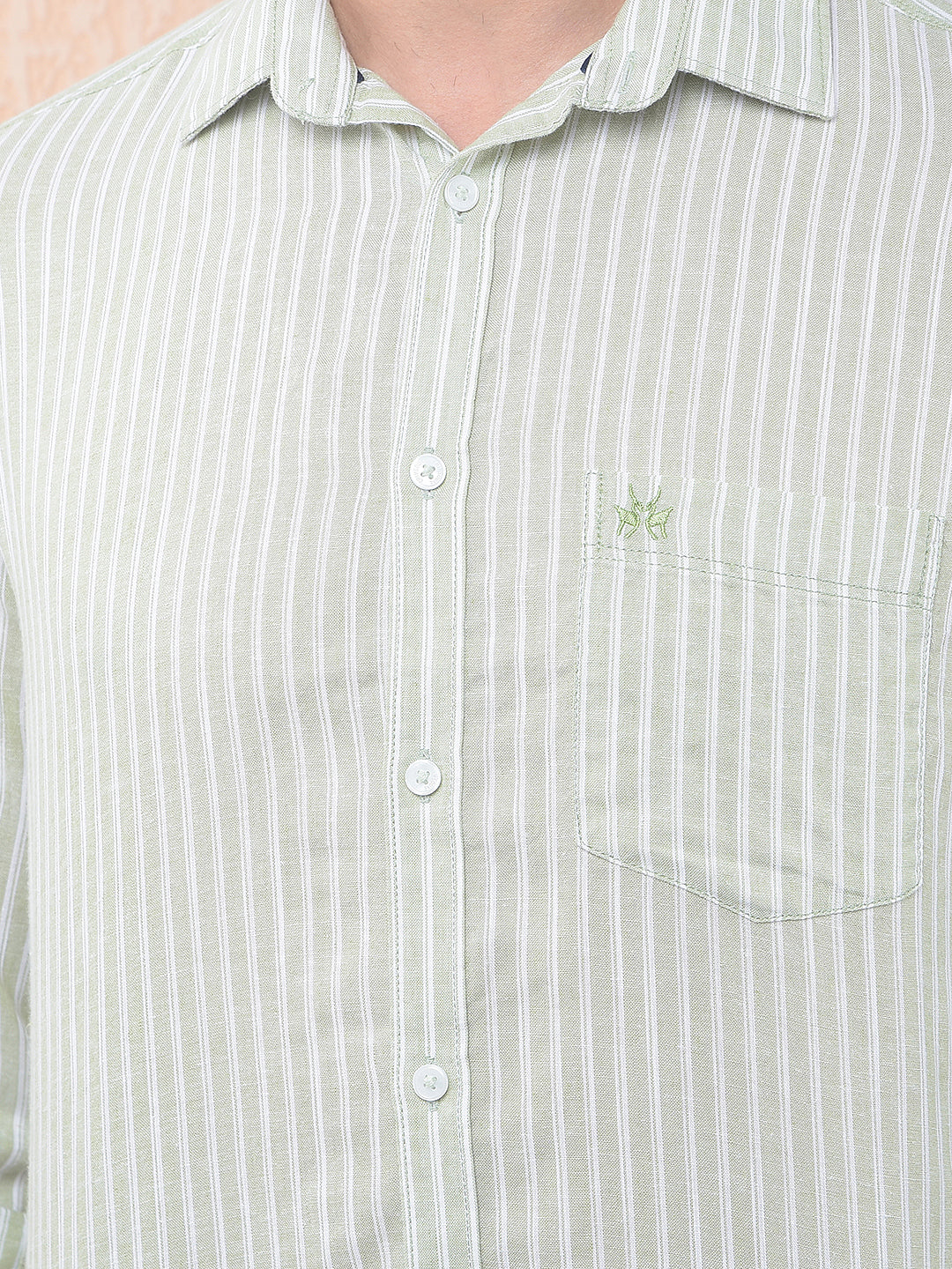 Green Vertical Stripes Linen Shirt