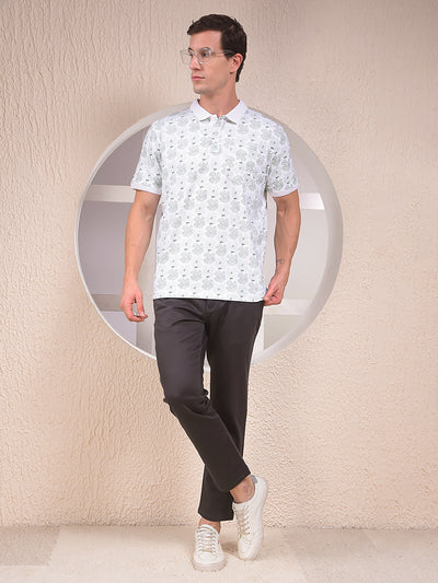 Green Floral Print Polo Neck T-Shirt