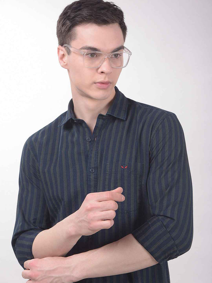 Green Vertical Stripes 100% Cotton Shirt