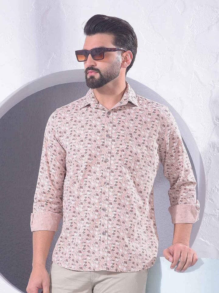 Peach Floral Print Linen Shirt