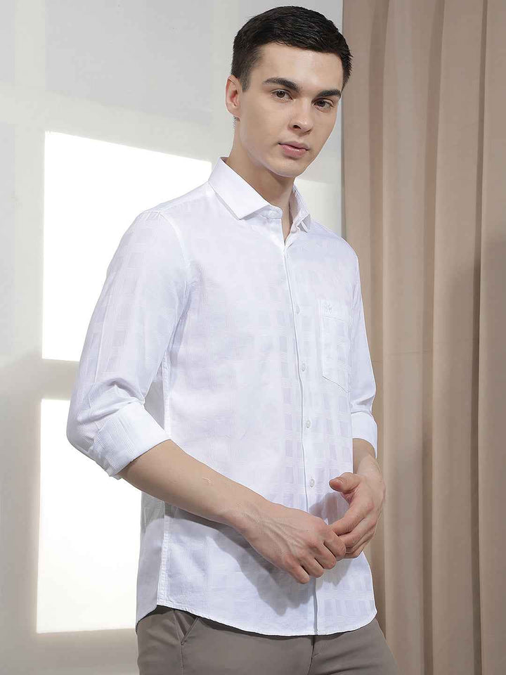 White Jacquard 100% Cotton Shirt