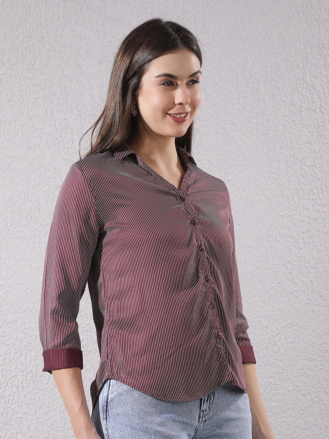 Maroon Vertical Striped Modal Shirt
