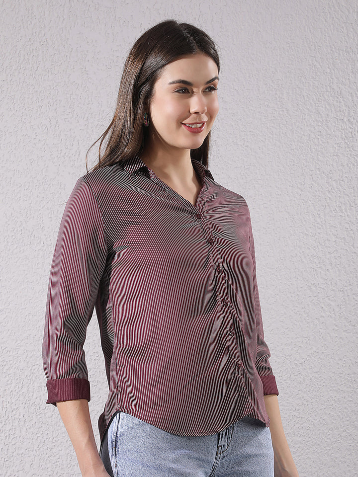 Maroon Vertical Striped Modal Shirt