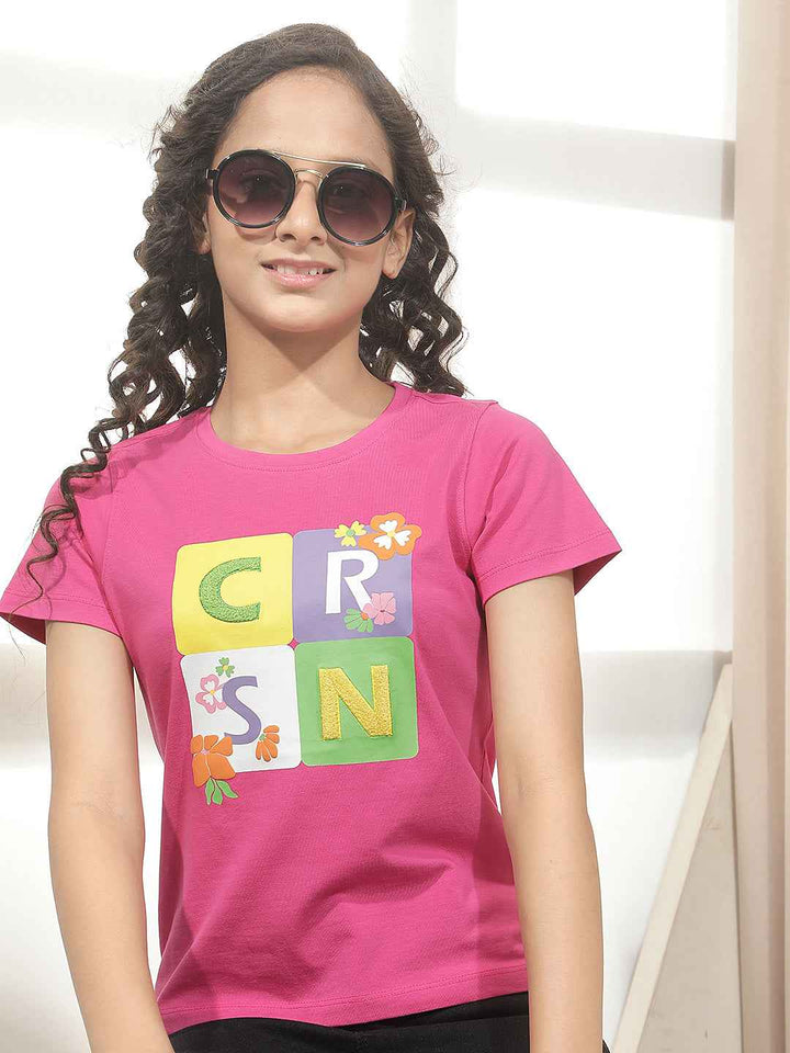 Pink Typographic Print T-Shirt
