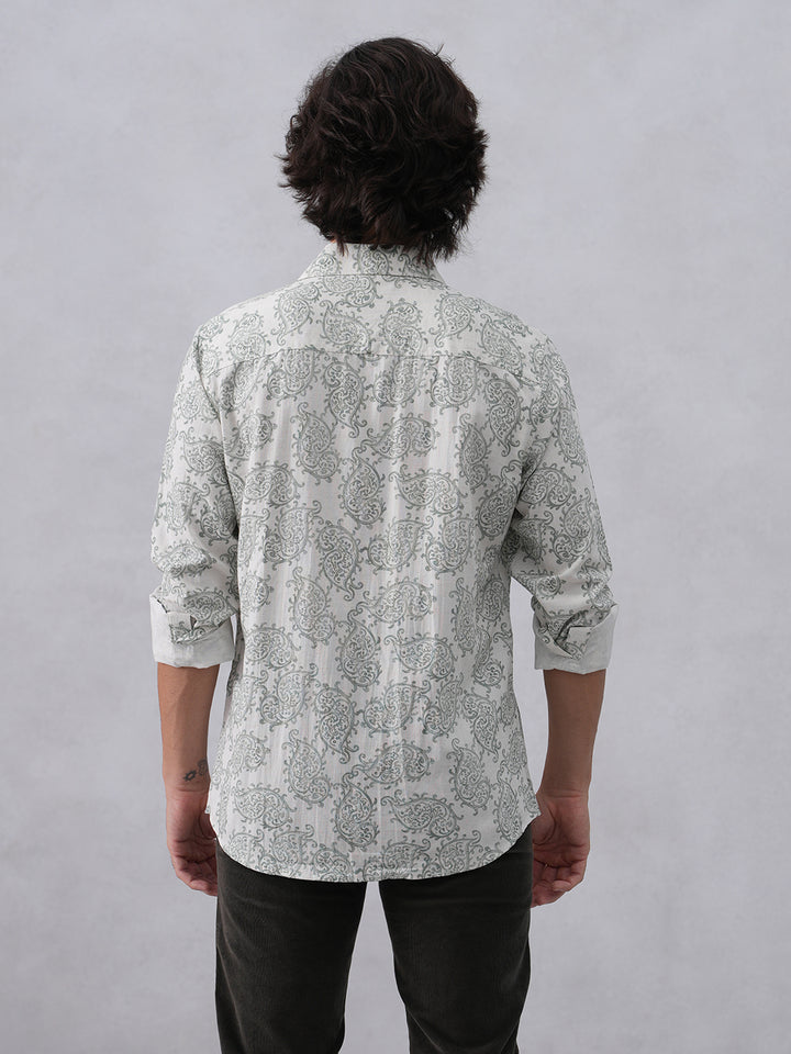 Green Printed Linen Shirt