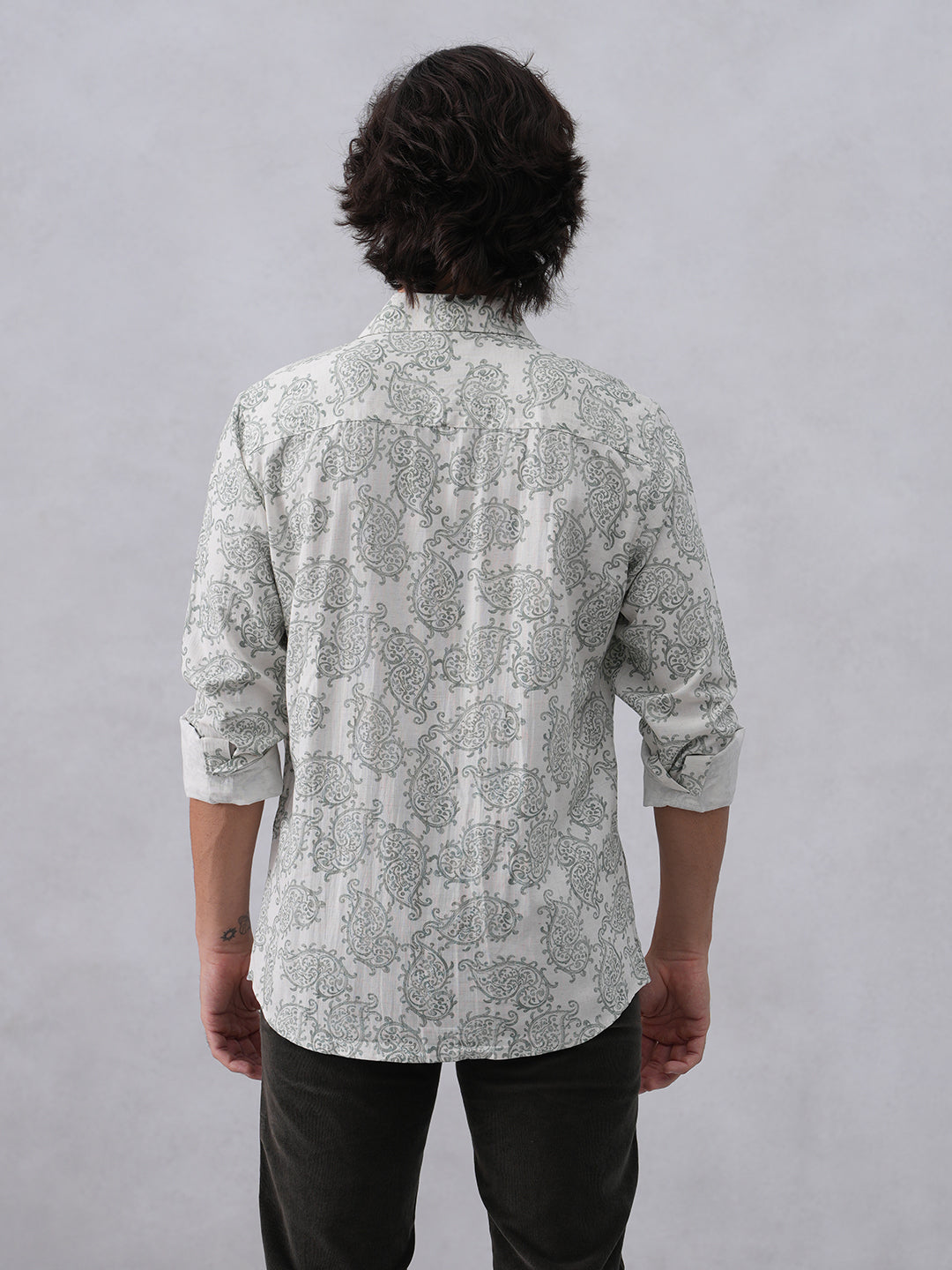 Green Printed Linen Shirt