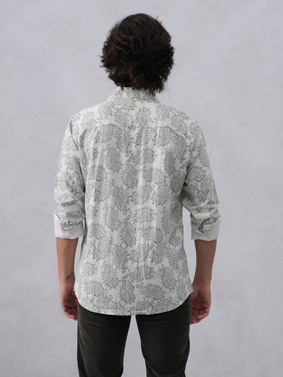 Green Printed Linen Shirt