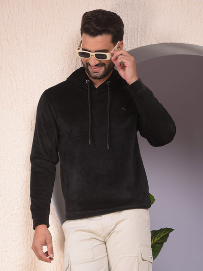 Black Jacquard Hooded Neck Sweatshirt