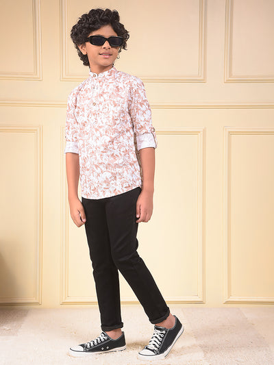 Brown Floral Print 100% Cotton Kurta
