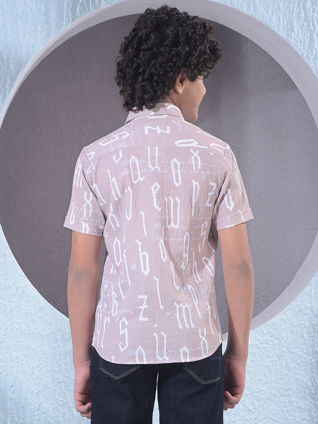 Beige Typographic Print Shirt-Boys Shirts-Crimsoune Club