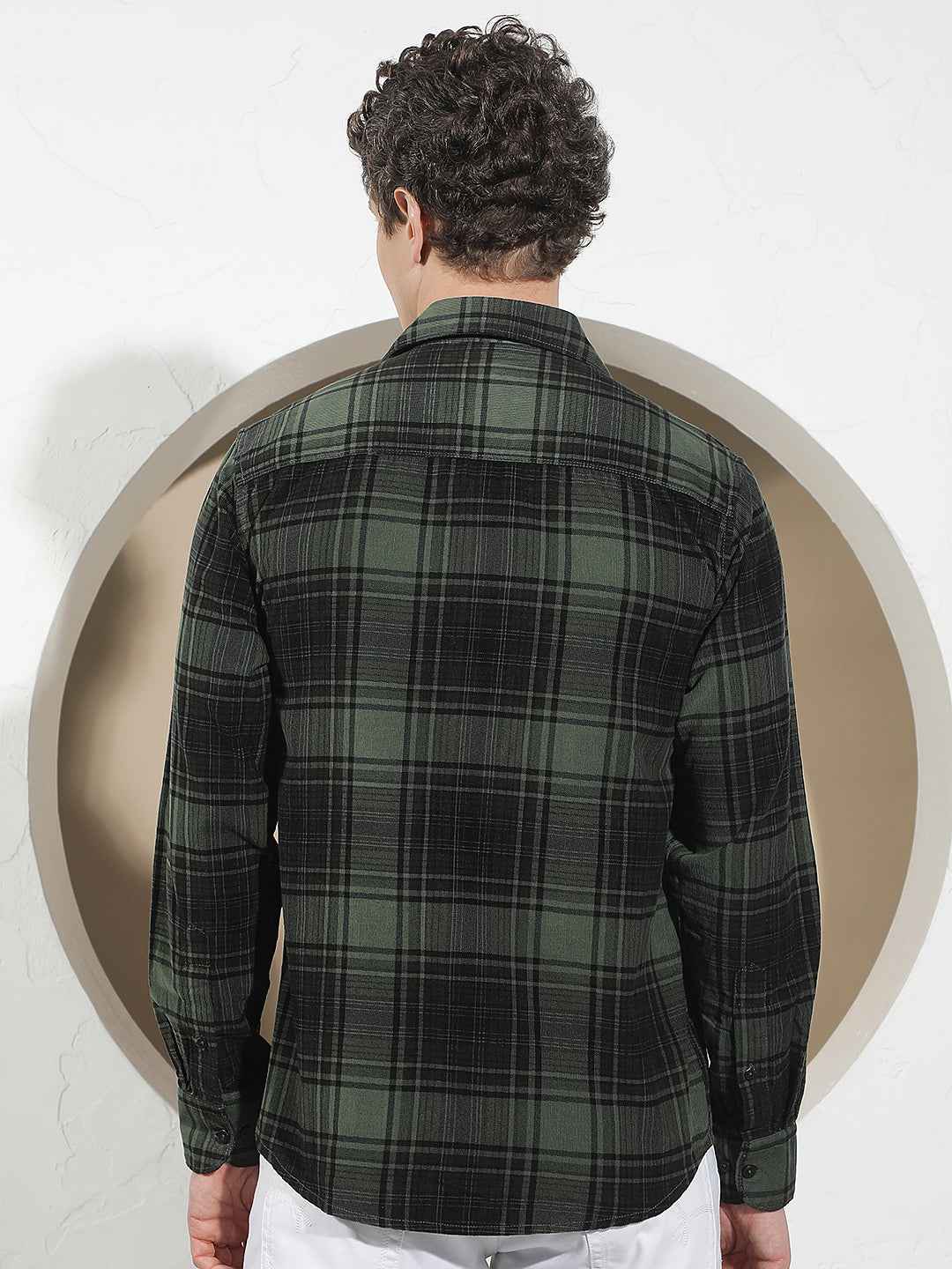 Green 100% Cotton Corduroy Checked Shirt