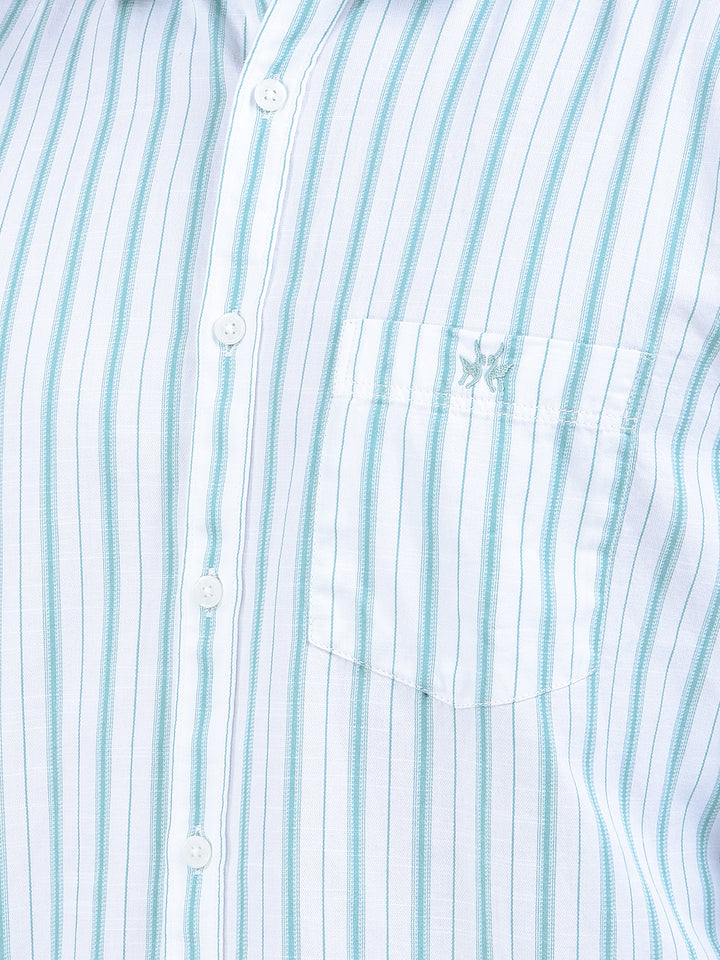 Green Vertical Stripes 100% Cotton Shirt