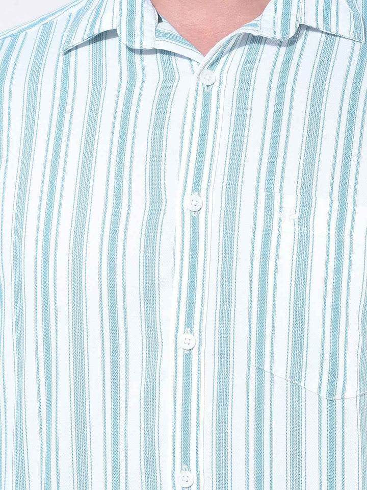 Green Vertical Stripes 100% Cotton Shirt