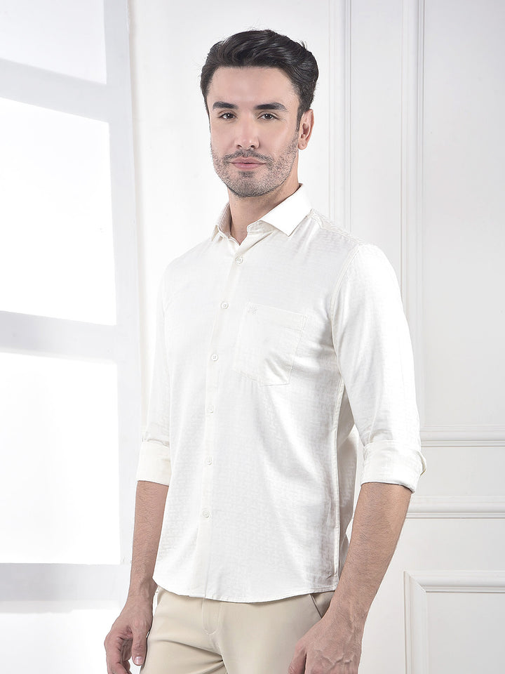 Beige Jacquard 100% Cotton Shirt