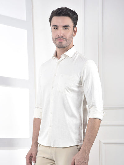 Beige Jacquard 100% Cotton Shirt