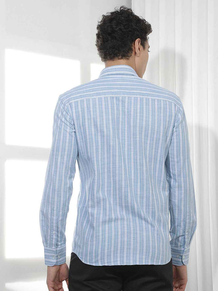Blue Vertical Striped 100% Cotton Shirt