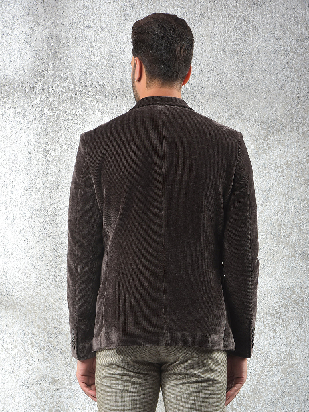 Wine Notched Lapel Knitted Single-Breasted Blazer