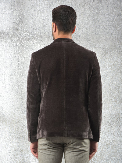 Wine Notched Lapel Knitted Single-Breasted Blazer