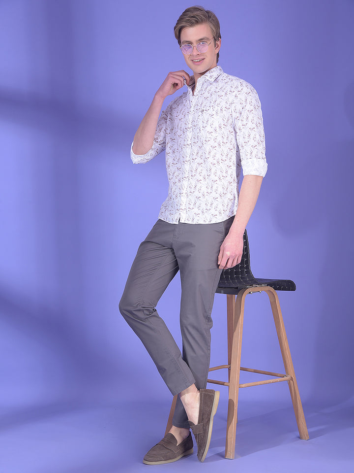 Minimal Brown Floral Print Shirt